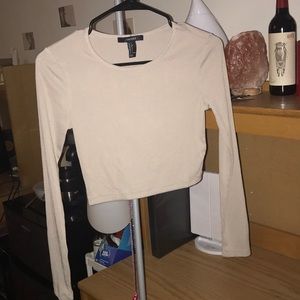 Tan long-sleeve crop top
